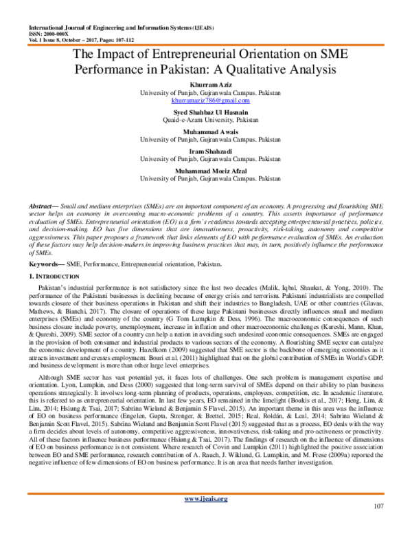 (PDF) The Impact of Entrepreneurial Orientation on SME Performance in ...