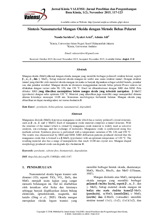 (PDF) Sintesis Nanomaterial Mangan Oksida dengan Metode (PDF) Sintesis Nanomaterial Mangan Oksida dengan Metode