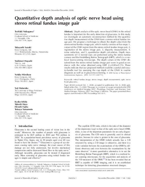 (PDF) Quantitative depth analysis of optic nerve head using stereo ...