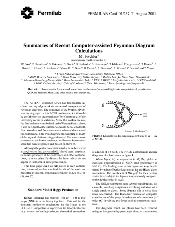 (PDF) Summaries of recent computer-assisted Feynman diagram calculations