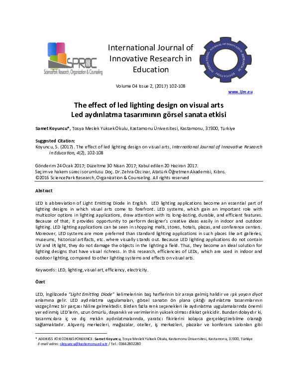 (PDF) The effect of led lighting design on visual arts Led aydınlatma