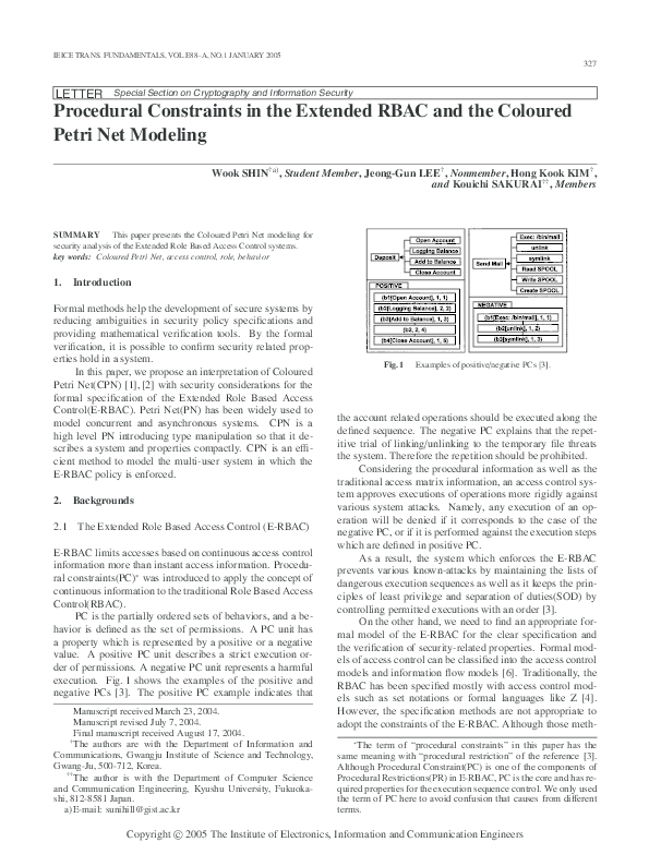 (PDF) Procedural Constraints in the Extended RBAC and the Coloured ...