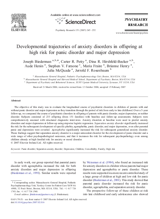 (PDF) Developmental trajectories of anxiety disorders in offspring at ...