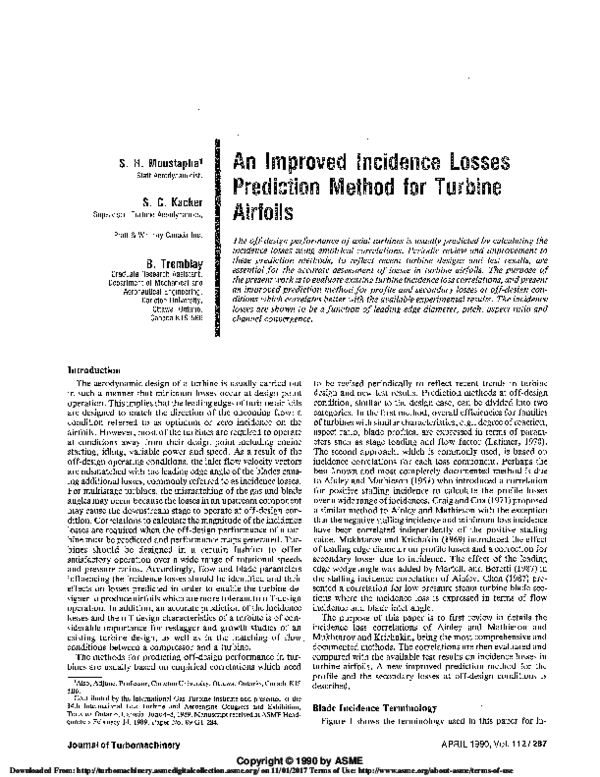 (PDF) An Improved Incidence Losses Prediction Method for Turbine Airfoils