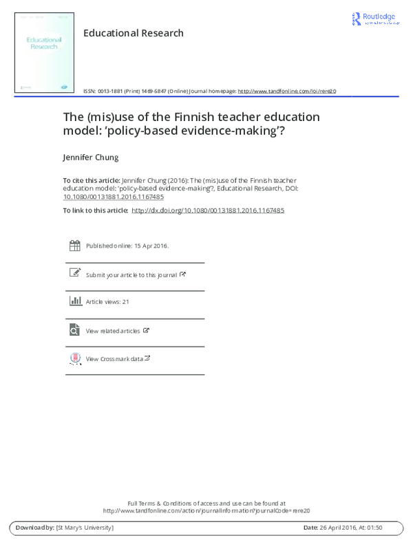 (PDF) The (mis)use of the Finnish teacher education model: 'policy ...