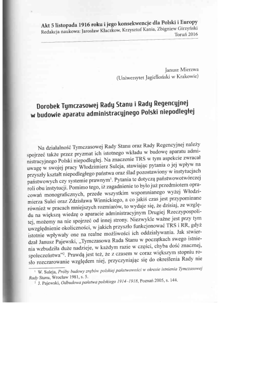 PDF) Dorobek Tymczasowej Rady Stanu i Rady Regencyjnej w