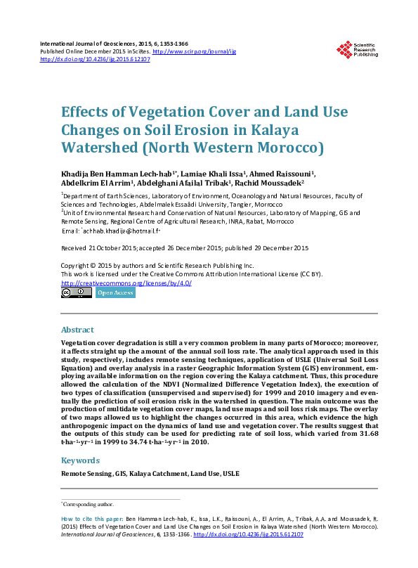 (PDF) Effects of Vegetation Cover and Land Use Changes on Soil Erosion ...