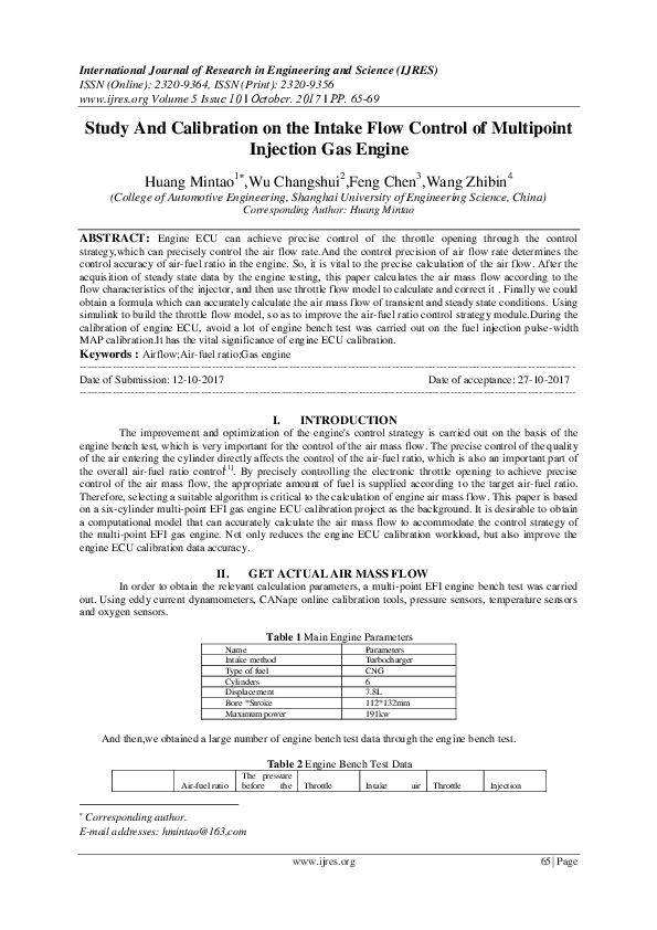 (PDF) Study And Calibration on the Intake Flow Control of Multipoint ...
