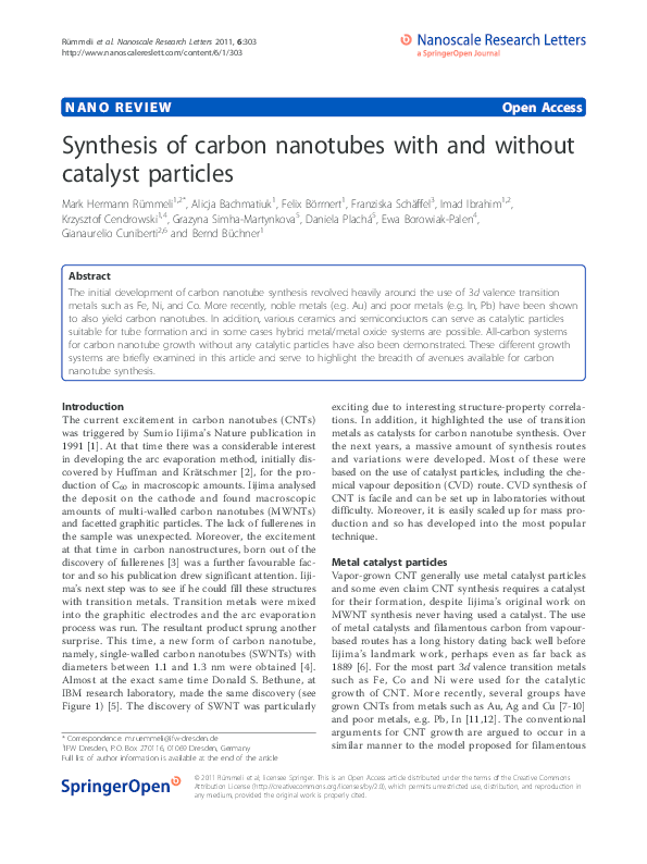 (PDF) Synthesis of carbon nanotubes with and without catalyst particles
