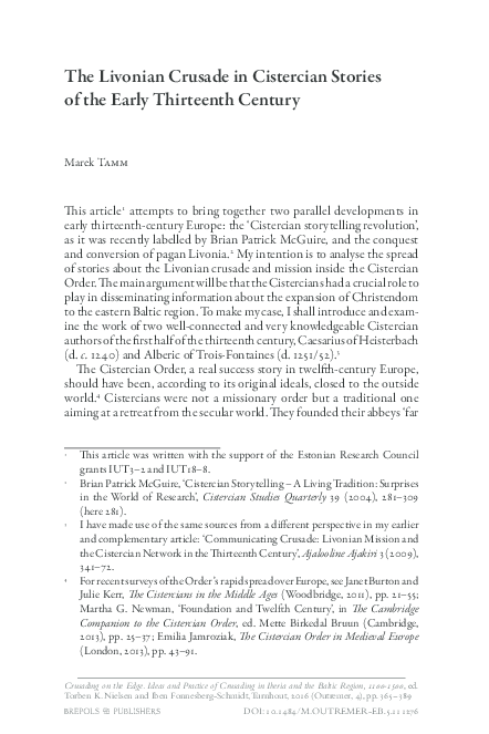 The Livonian Crusade in Cistercian Stories of the Early Thirteenth Century