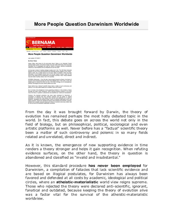 (PDF) More People Question Darwinism Worldwide Harun Yahya Articles