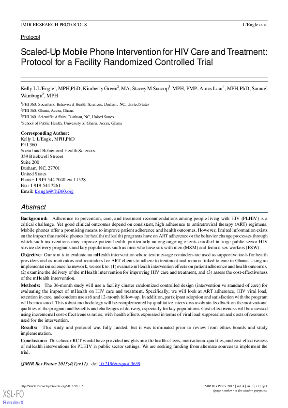 (PDF) Scaled-Up Mobile Phone Intervention for HIV Care and Treatment ...