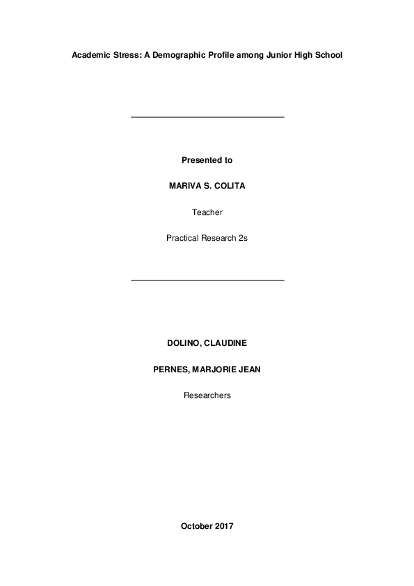 (DOC) Academic Stress: A Demographic Profile among Junior High School ...