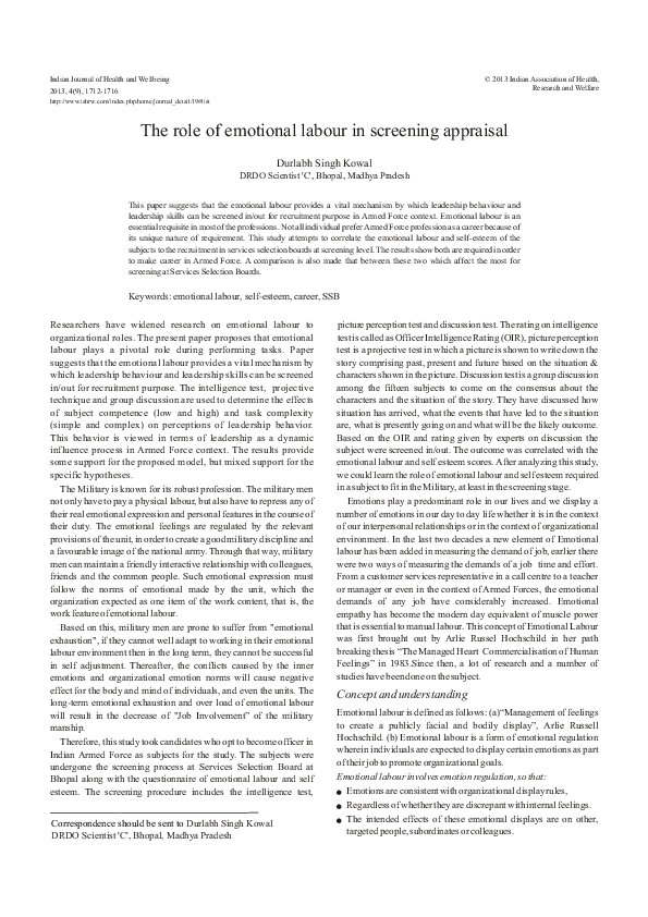 (PDF) Role of Emotional Labor and screening Appraisal of candidates .pdf