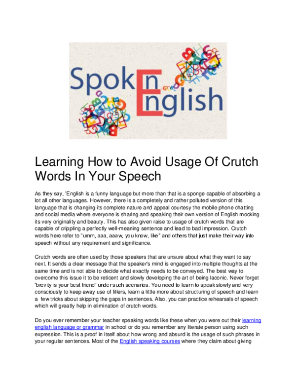 (PDF) Learning How to Avoid Usage Of Crutch Words In Your Speech