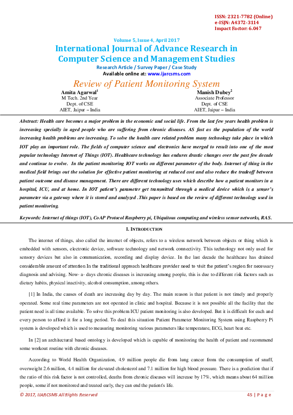 (PDF) Review of Patient Monitoring System International Journal of