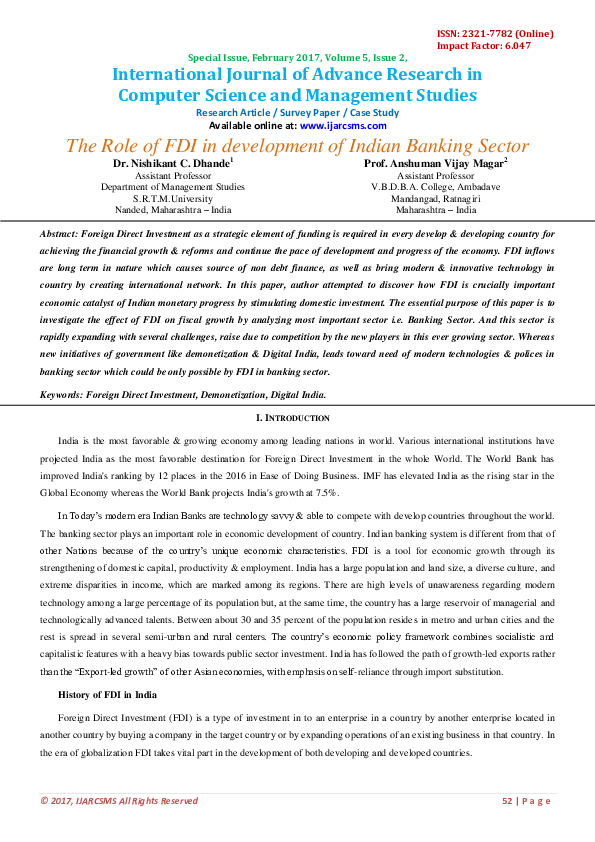 Research papers on fdi in service sector
