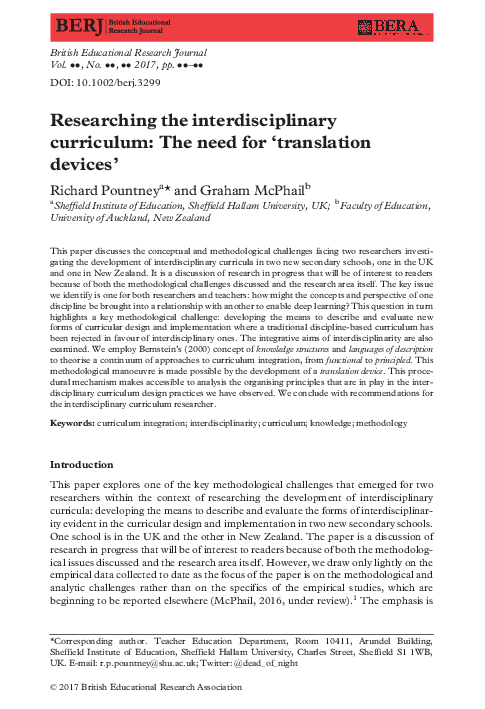 (PDF) Researching the interdisciplinary curriculum: The need for ...