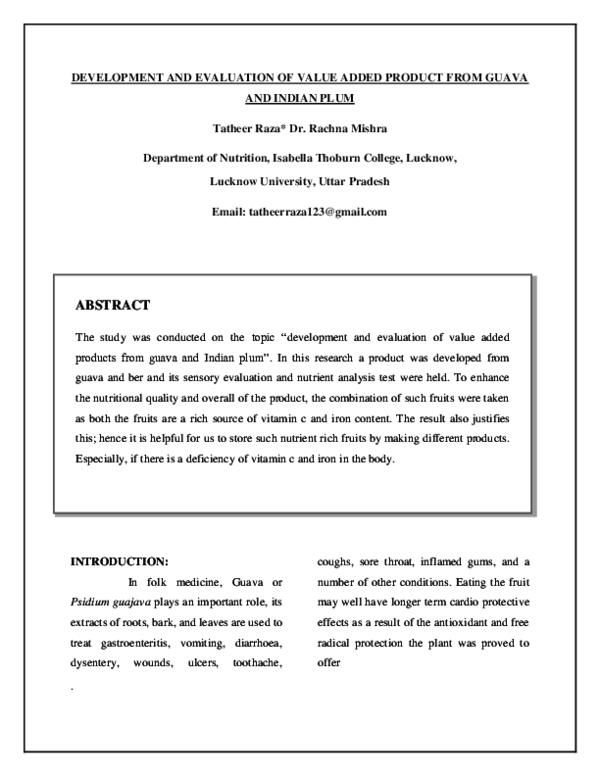 (PDF) DEVELOPMENT AND EVALUATION OF VALUE ADDED PRODUCT FROM GUAVA AND ...