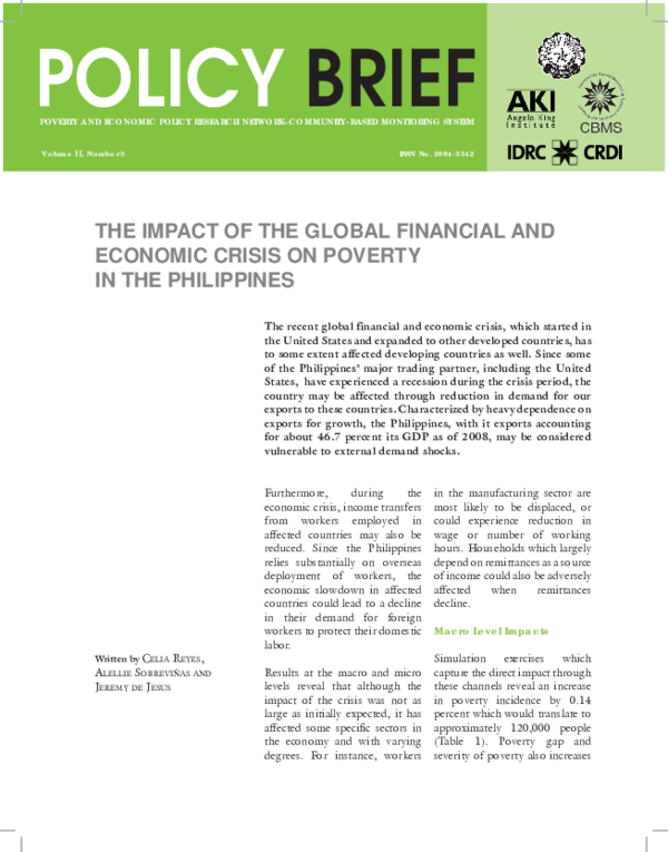 (PDF) The Impact of the Global Financial and Economic Crisis on Poverty ...