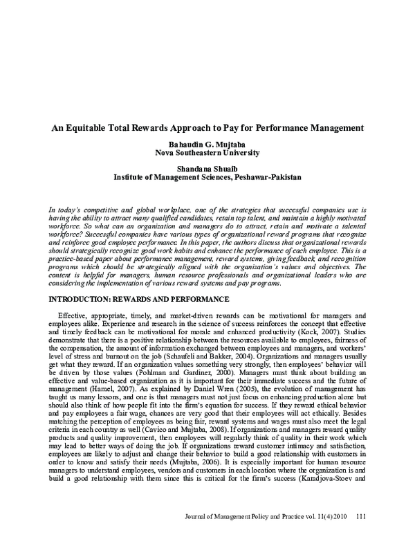 (PDF) An Equitable Total Rewards Approach to Pay for Performance Management