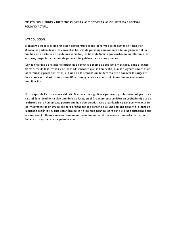 (DOC) ENSAYO SIMILITUDES Y DIFERENCIAS, VENTAJAS Y DESVENTAJAS DEL SISTEMA PROCESAL ROMANO (DOC) ENSAYO SIMILITUDES Y DIFERENCIAS, VENTAJAS Y DESVENTAJAS DEL SISTEMA PROCESAL ROMANO
