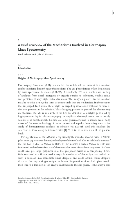 (PDF) A Brief Overview of the Mechanisms Involved in Electrospray Mass ...