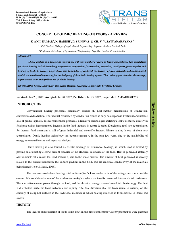 (PDF) CONCEPT OF OHMIC HEATING ON FOODS -A REVIEW
