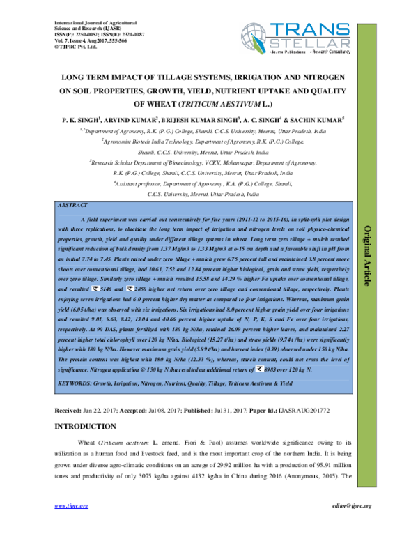 (PDF) LONG TERM IMPACT OF TILLAGE SYSTEMS, IRRIGATION AND NITROGEN ON ...