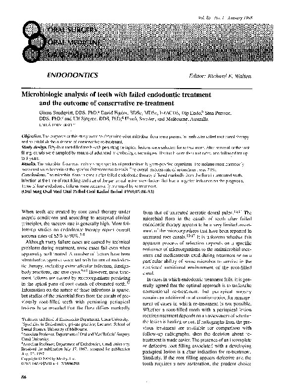 (PDF) Microbiologic analysis of teeth with failed endodontic treatment