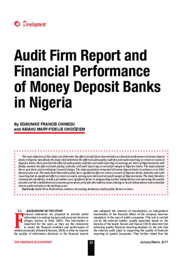 (PDF) THE NIGERIAN ACCOUNTANT Audit Firm Report and Financial ...