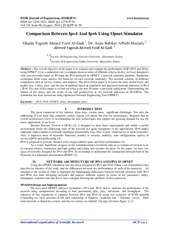 (PDF) Comparison Between Ipv4 And Ipv6 Using Opnet Simulator