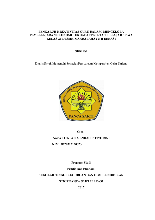 Pdf Pengaruh Kreativitas Guru Dalam Mengelola Pembelajaran Ekonomi Terhadap Prestasi Belajar Siswa Kelas Xi Di Smk Mandalahayu Ii Bekasi Skripsi Zurni Muhlisun Academia Edu