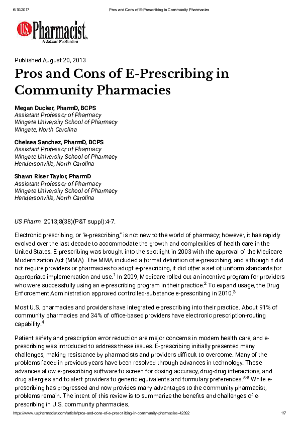 (PDF) Pros and Cons of E-Prescribing in Community Pharmacies