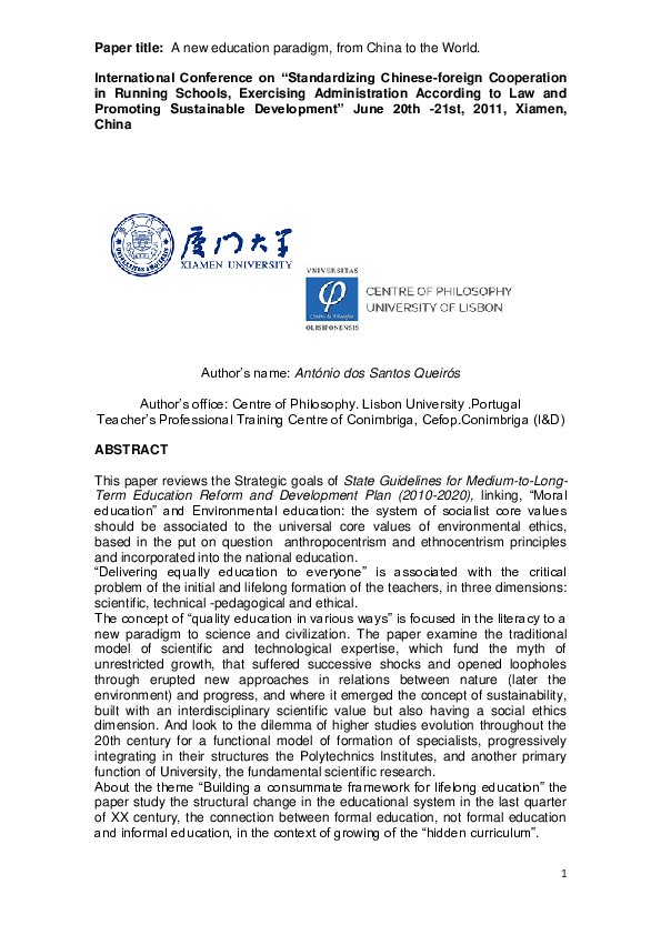 (PDF) A new education paradigm from China to the World