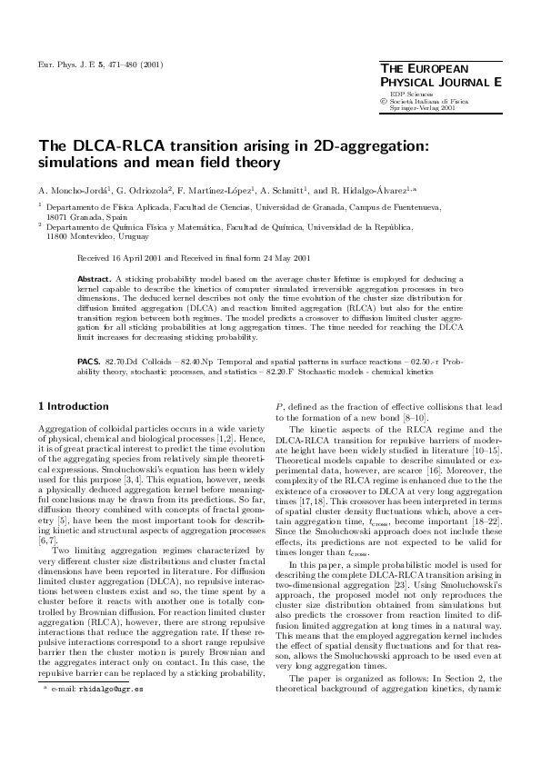 (PDF) The DLCA-RLCA transition arising in 2D-aggregation: simulations ...
