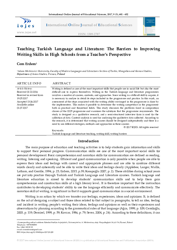(PDF) Teaching Turkish Language and Literature: The Barriers to ...