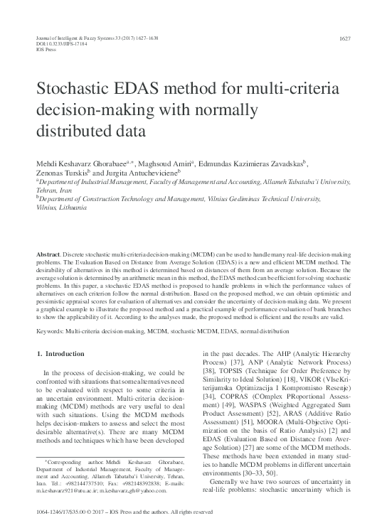 (PDF) Stochastic EDAS method for multi-criteria decision-making with ...