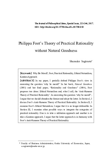 (PDF) Philippa Foot's Theory of Practical Rationality without Natural ...