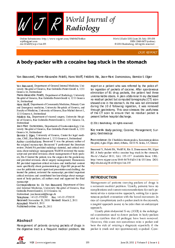 (PDF) A bodypacker with a cocaine bag stuck in the stomach Frederic