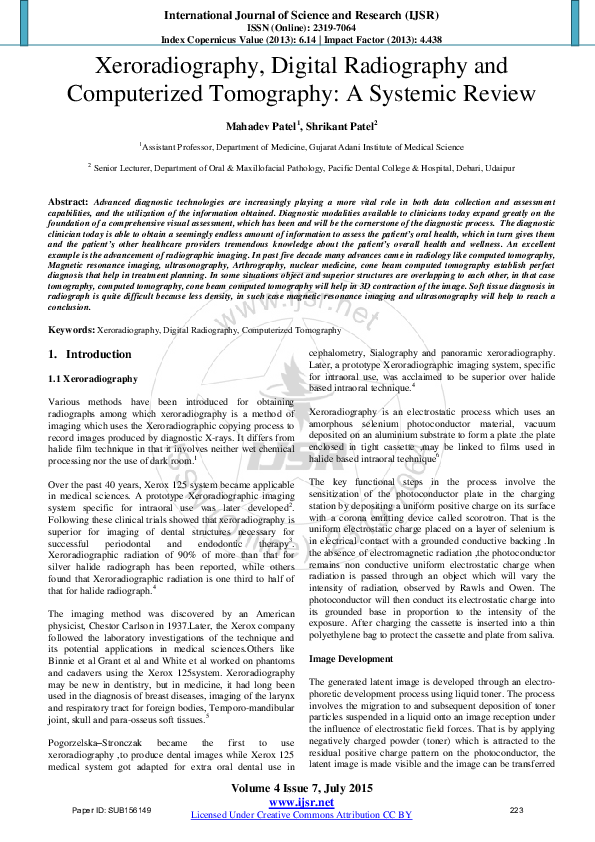 (PDF) Xeroradiography, Digital Radiography and Computerized Tomography