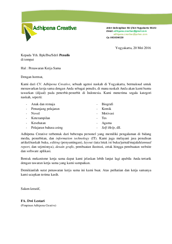 Pdf Surat Penawaran Ke Penulis Fix New Ary Panjalu Academia Edu
