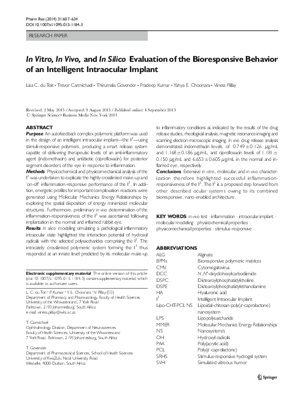 (PDF) In Vitro, In Vivo, and In Silico Evaluation of the Bioresponsive ...