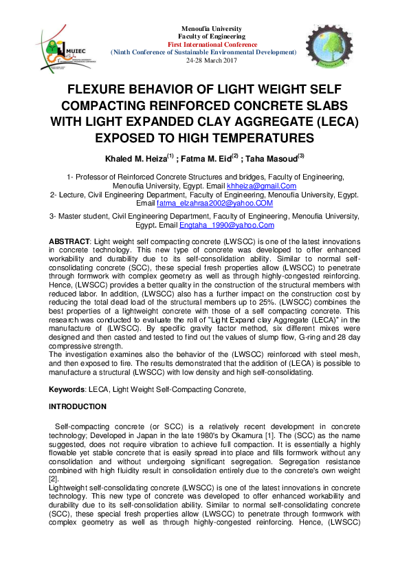 (PDF) FLEXURE BEHAVIOR OF LIGHT WEIGHT SELF COMPACTING REINFORCED ...
