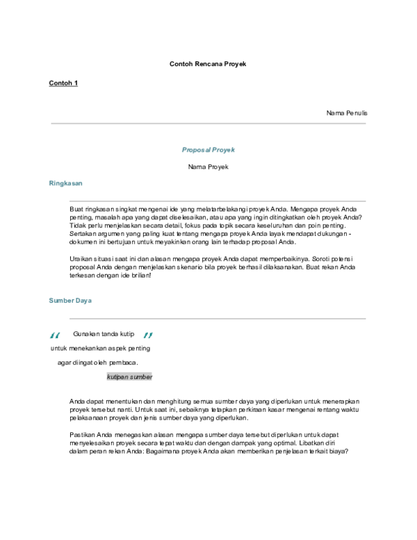 (PDF) Contoh Rencana Proyek Contoh 1