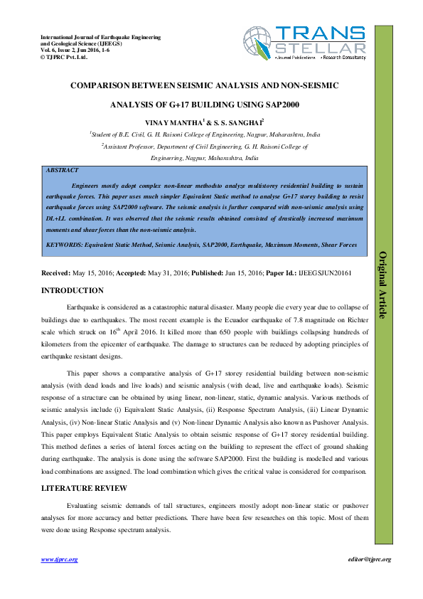 (PDF) COMPARISON BETWEEN SEISMIC ANALYSIS AND NON-SEISMIC ANALYSIS OF ...