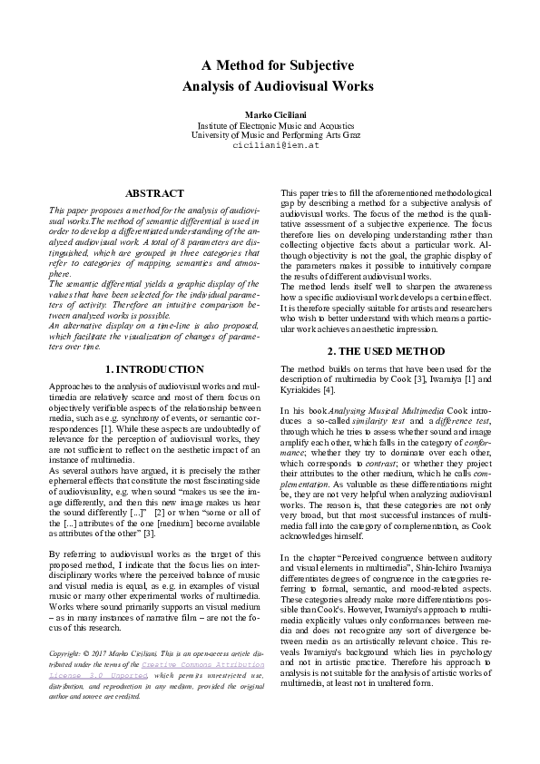 (PDF) A Method for Subjective Analysis of Audiovisual Works
