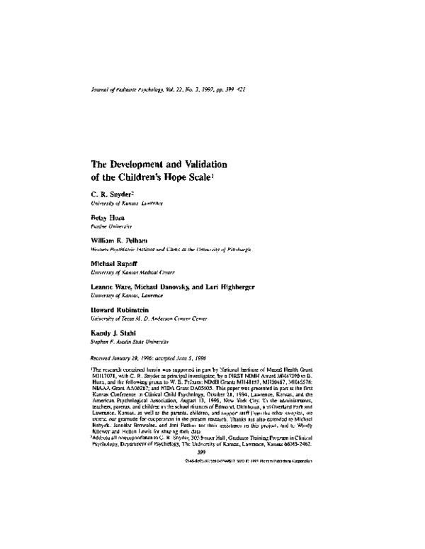 (PDF) The Development and Validation of the Children's Hope Scale 1