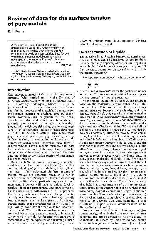 (PDF) Review of data for the surface tension of pure metals