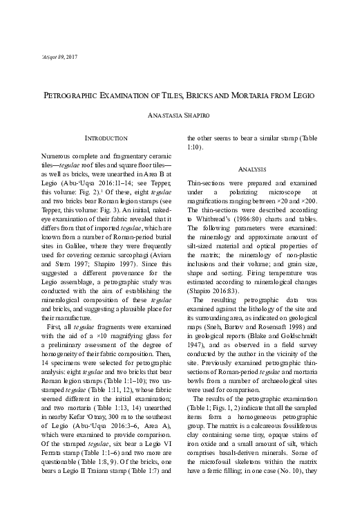 (PDF) Petrographic Examination of Tiles, Bricks and Mortaria from Legio